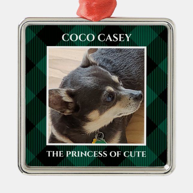 Christmas Your Pet Photo Buffalo Plaid Metal Tree Decoration (Front)