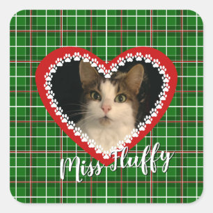 Christmas your pet photo red green square sticker