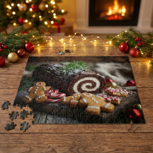 Christmas Yule Log Dessert Scene Jigsaw Puzzle