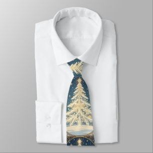 Christmas Yule Tree Snowflake Branches Art Nouveau Tie