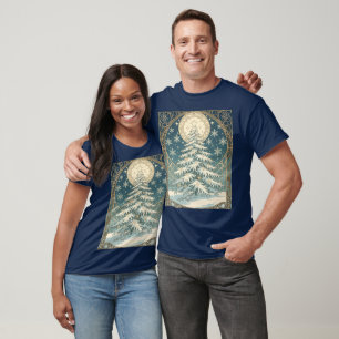 Christmas Yule Tree With Snow And Star-Shaped T-Shirt