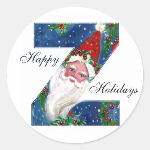 CHRISTMAS Z LETTER / SANTA CLAUS WITH RED RIBBON CLASSIC ROUND STICKER