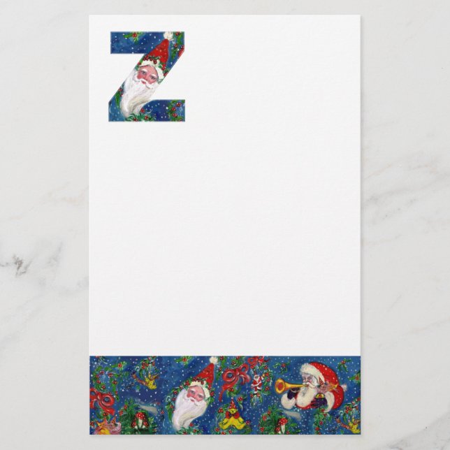 CHRISTMAS Z LETTER / SANTA CLAUS WITH RED RIBBON STATIONERY (Front)