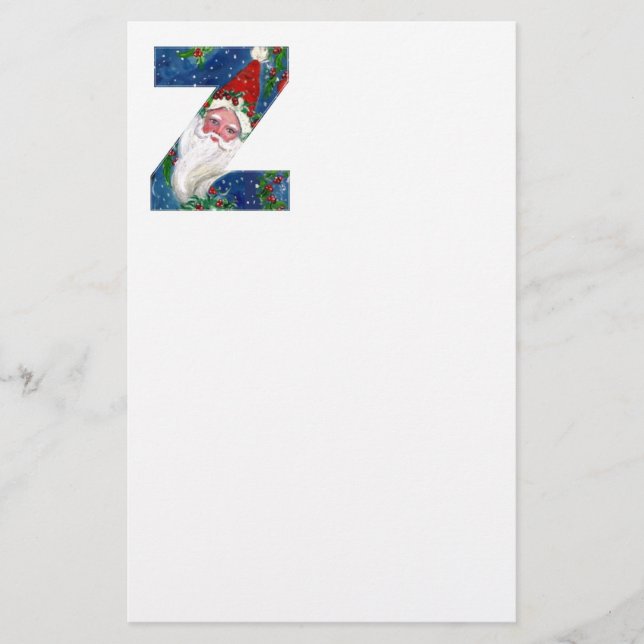 CHRISTMAS Z LETTER / SANTA CLAUS WITH RED RIBBON STATIONERY (Front)