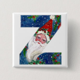 CHRISTMAS Z LETTER / SANTA  RED RIBBON MONOGRAM 15 CM SQUARE BADGE