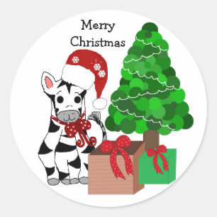 Christmas Zebra Classic Round Sticker