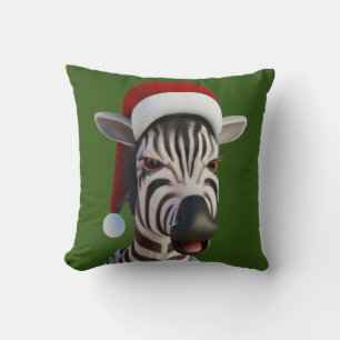 Christmas Zebra Funny Animal Wearing Santa Hat Cushion