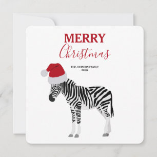 Christmas Zebra Funny Animal with Santa Hat Card