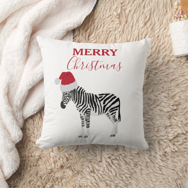 Christmas Zebra Funny Animal with Santa Hat  Cushion (Blanket)