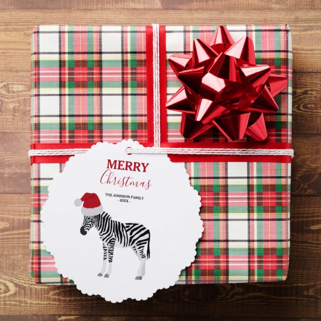 Christmas Zebra Funny Animal with Santa Hat Gift Tree Decoration Card (Insitu (Gift))