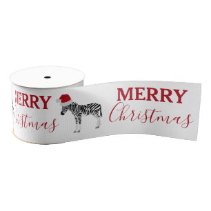 Christmas Zebra Funny Animal with Santa Hat  Grosgrain Ribbon
