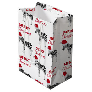 Christmas Zebra Funny Animal with Santa Hat Medium Gift Bag