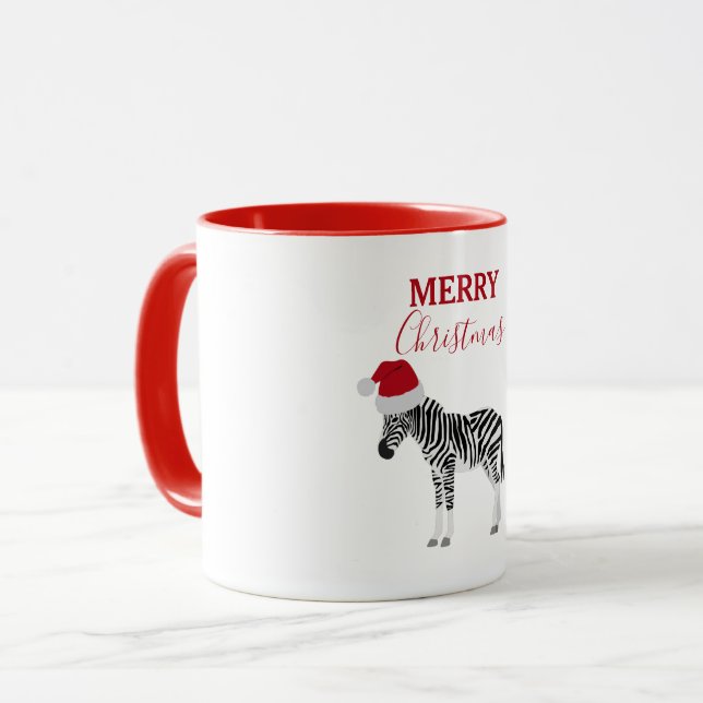 Christmas Zebra Funny Animal with Santa Hat Mug (Front Left)