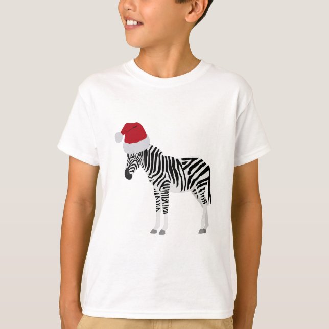 Christmas Zebra Funny Animal with Santa Hat T-Shirt (Front)