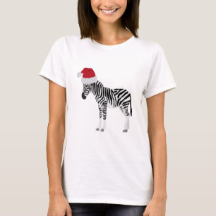 Christmas Zebra Funny Animal with Santa Hat T-Shirt