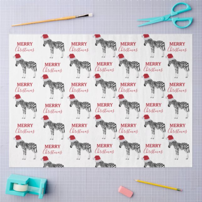 Christmas Zebra Funny Animal with Santa Hat Tissue Paper (Craft)