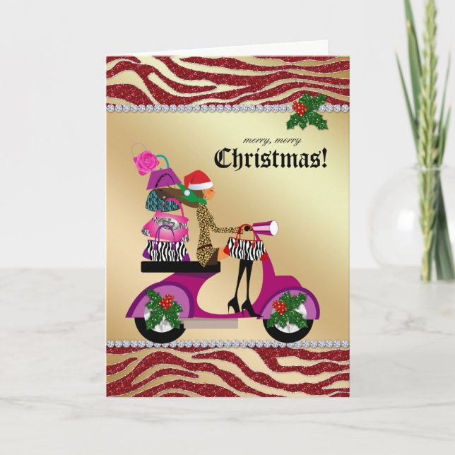 Christmas Zebra Jewellery Salon Purses Holiday Card (Front)