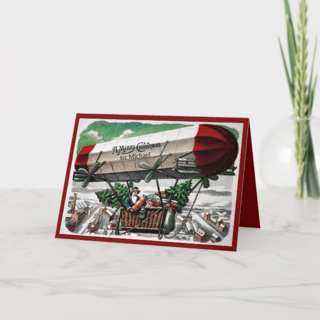 Christmas zeppelin blimp greeting dirigible card (Front)
