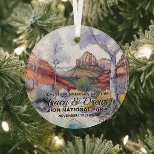 Christmas Zion National Park Adventure Couple Boho Glass Tree Decoration