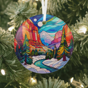 Christmas Zion Utah Stained Glass Married Couple Glass Tree Decoration