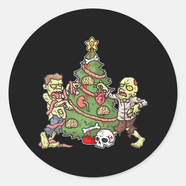 Christmas Zombie Christmas Tree Men Zombies Classic Round Sticker (Front)