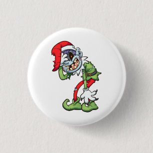 christmas zombie elf with evil smile 3 cm round badge