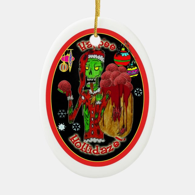 christmas zombie ornament_oval ceramic tree decoration (Front)