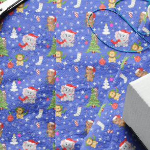 Christmas Zoo Animals In Sky Blue Tissue Paper