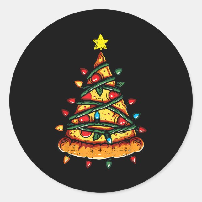 Christmas Zza Xmas Tree Funny Xmas Food Men Women  Classic Round Sticker (Front)