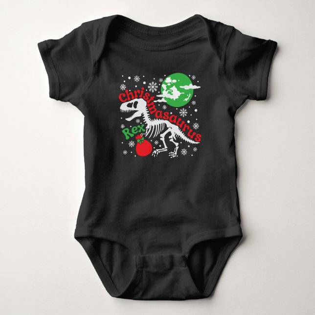 "Christmasaurus Rex" Christmas Dinosaur Baby Bodysuit (Front)