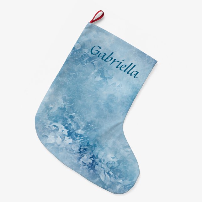 ChristmasBlue Snowflakes Large Christmas Stocking (Front (Hanging))