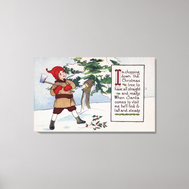 ChristmasBoy Chopping Down Christmas Tree Canvas Print (Front)