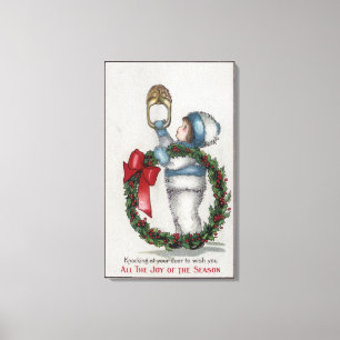 ChristmasKid Holding Wreath Knocking Canvas Print
