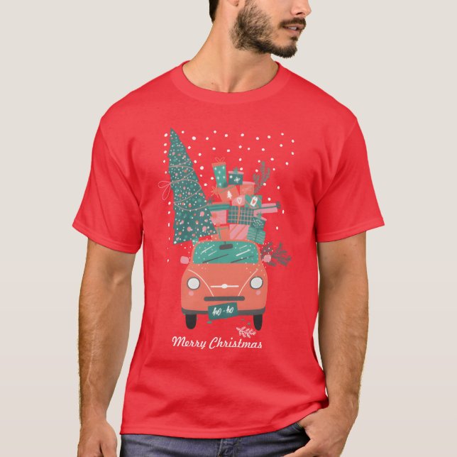 Christmasree And Gifts In A Car Ho Ho Ho Happy fri T-Shirt (Front)