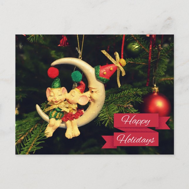 Christmas's mice on the Moon Holiday Postcard (Front)