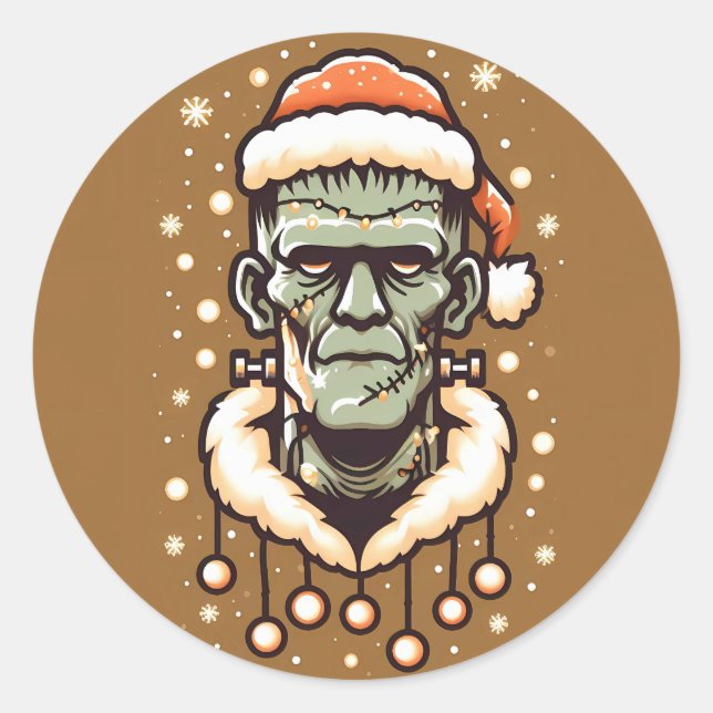 Christmassy Frankenstein Classic Round Sticker (Front)