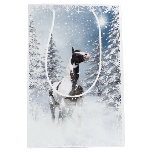 Christmassy paint horse medium gift bag (Front)