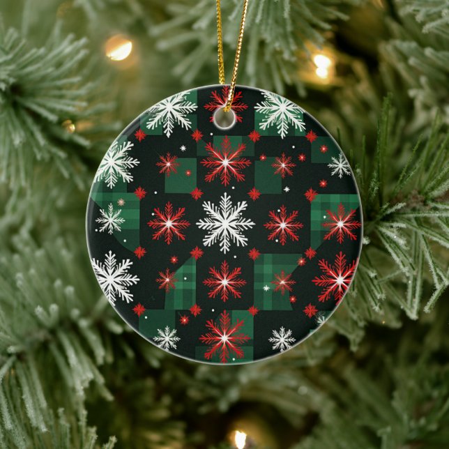Christmassy Red and Green Plaid Pattern Ceramic Tree Decoration (Tree)