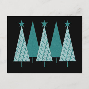 Christmast Trees Teal Ribbon - Ovarian Cancer Holiday Postcard