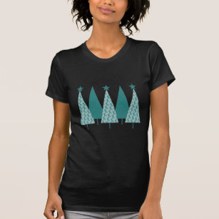 Christmast Trees Teal Ribbon - Ovarian Cancer T-Shirt