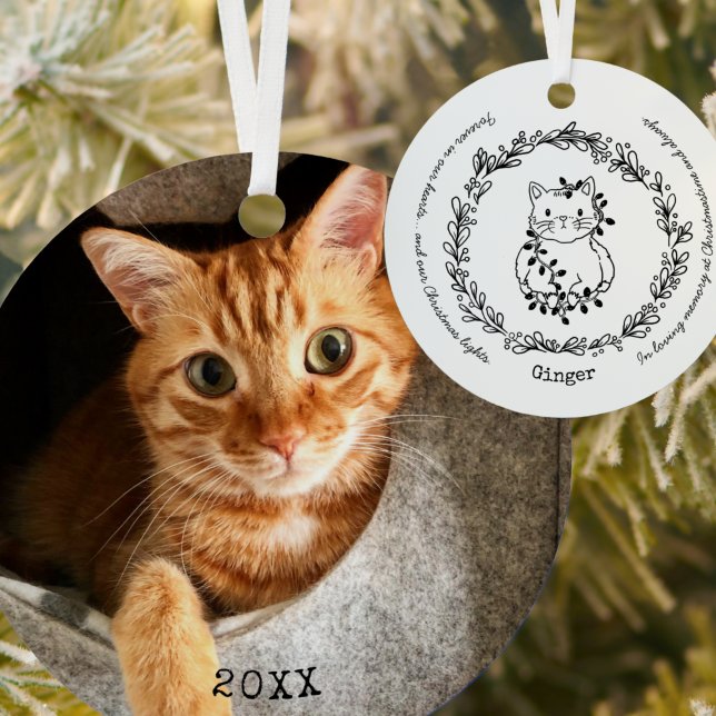 Christmastime Cat Pet Memorial Photo Metal Tree Decoration (Creator Uploaded)