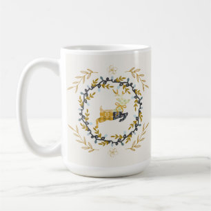 Christmastime Deer with Wreath Yellow Cream Coffee Mug