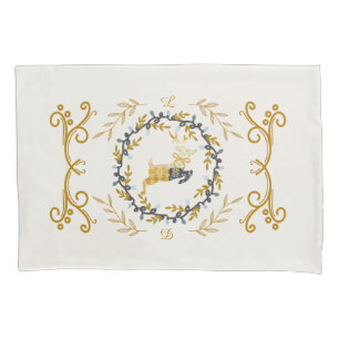 Christmastime Deer with Wreath Yellow Cream Pillowcase