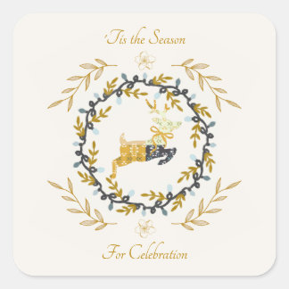 Christmastime Deer Yellow Cream Celebrate Square Sticker