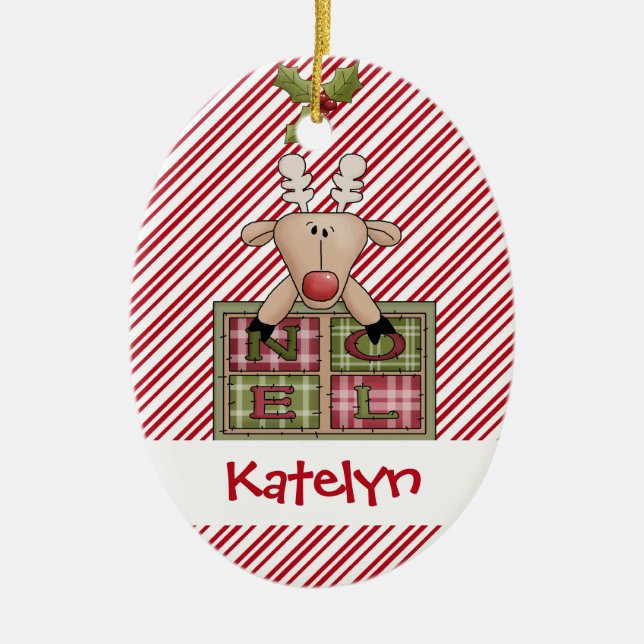 Christmastime Reindeer Noel Gift Ceramic Tree Decoration (Front)
