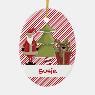 Christmastime Santa Tree Teddy Bear Gift Ceramic Tree Decoration