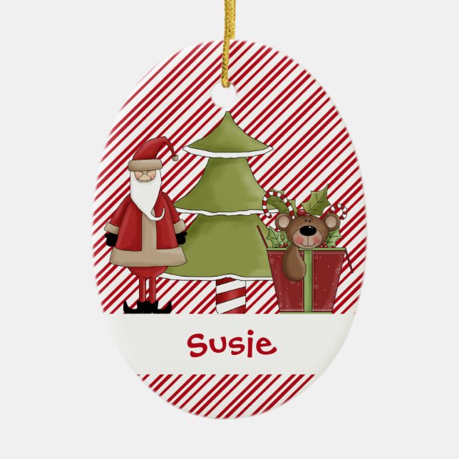 Christmastime Santa Tree Teddy Bear Gift Ceramic Tree Decoration (Front)