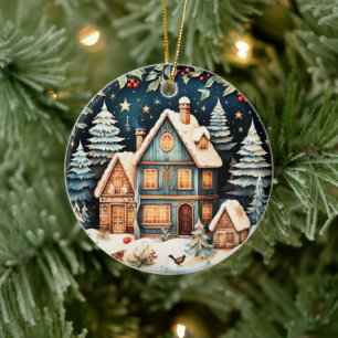 Christmastime, vintage holiday scene, ceramic tree decoration