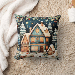 Christmastime, vintage holiday scene, cushion