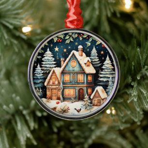 Christmastime, vintage holiday scene, metal tree decoration